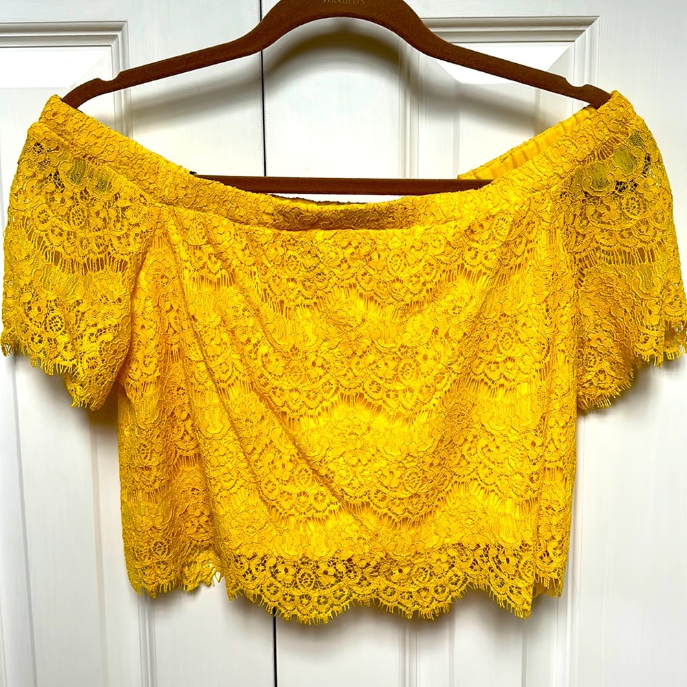Forever 21 Yellow Lace Off the Shoulder Top